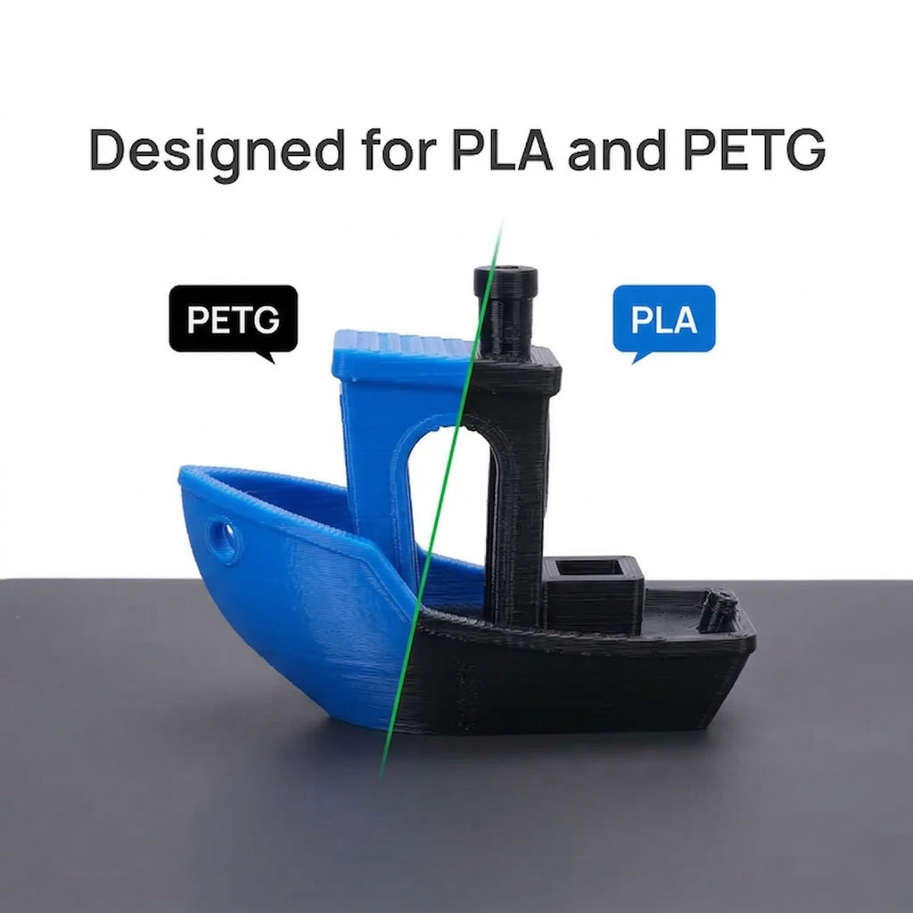 Druckergebnis Benchy aus PLA und PETG auf der Cool Plate Druckplatte