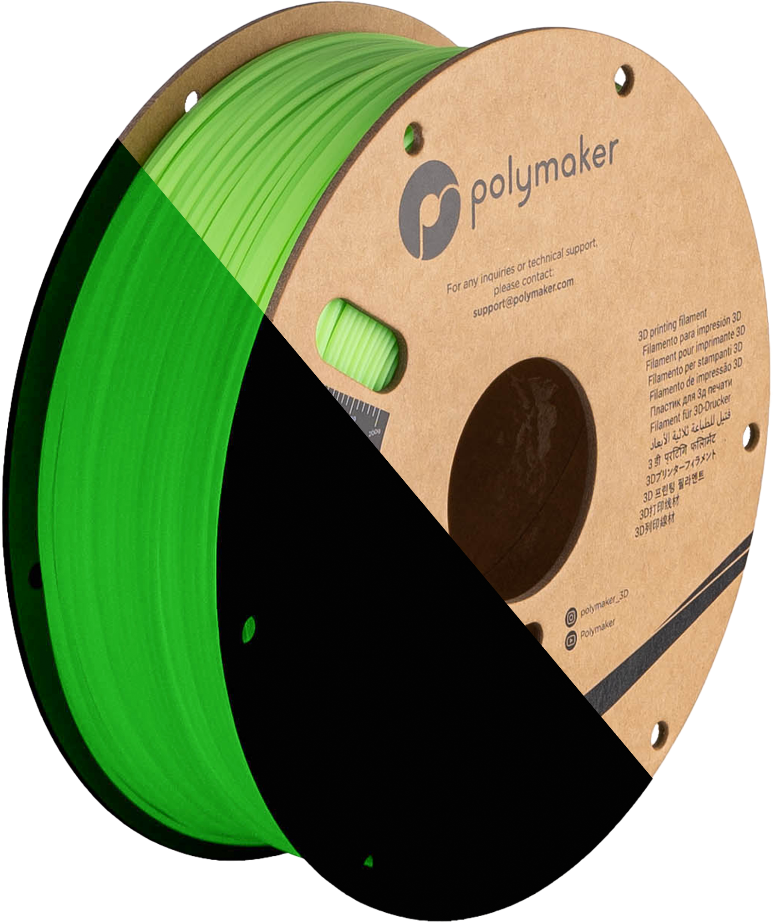 PLA leuchtgrün Filament Spule, Polymaker, 1,75 mm