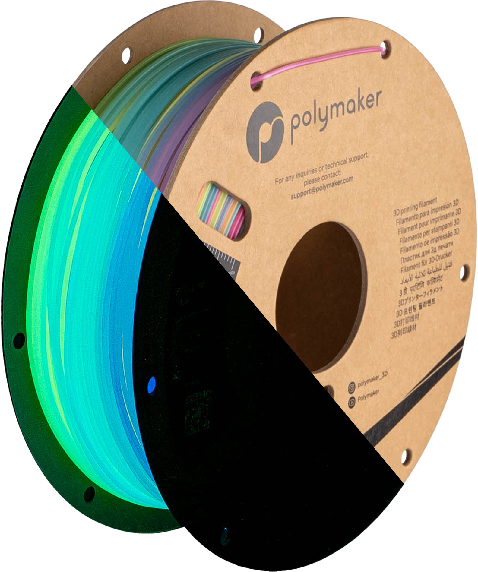 PLA leuchtend Regenbogen Filament Spule, Polymaker, 1,75 mm