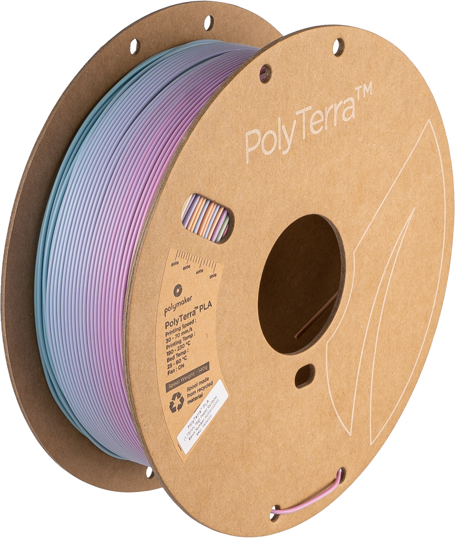 PLA Gradient matt pastellfarben Regenbogen Filament Spule, Polymaker, 1,75 mm