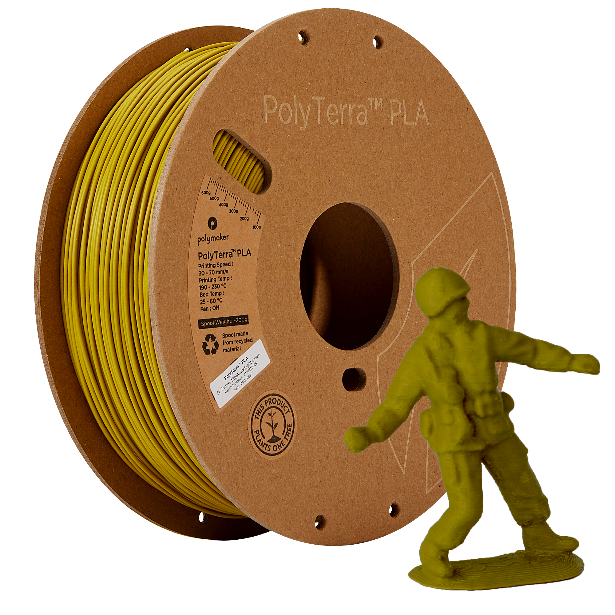 PLA matt Armeegrün Filament Spule, Polymaker, 1,75 mm