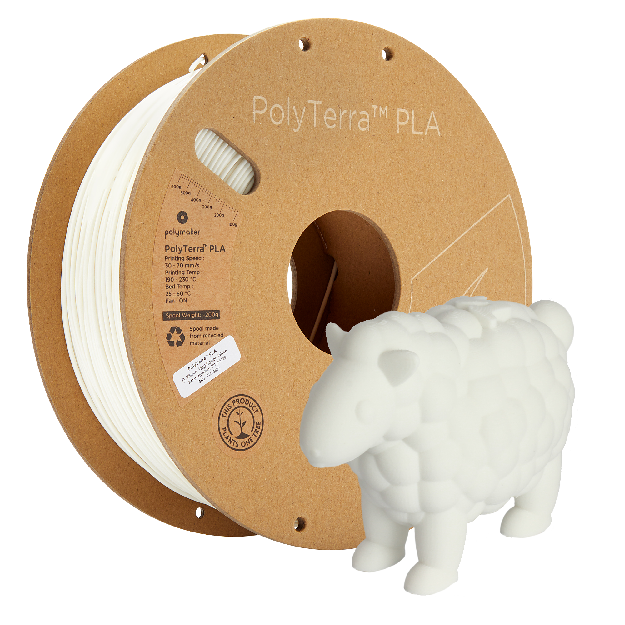 PLA Mattweiß Filament Spule, Polymaker, 1,75 mm