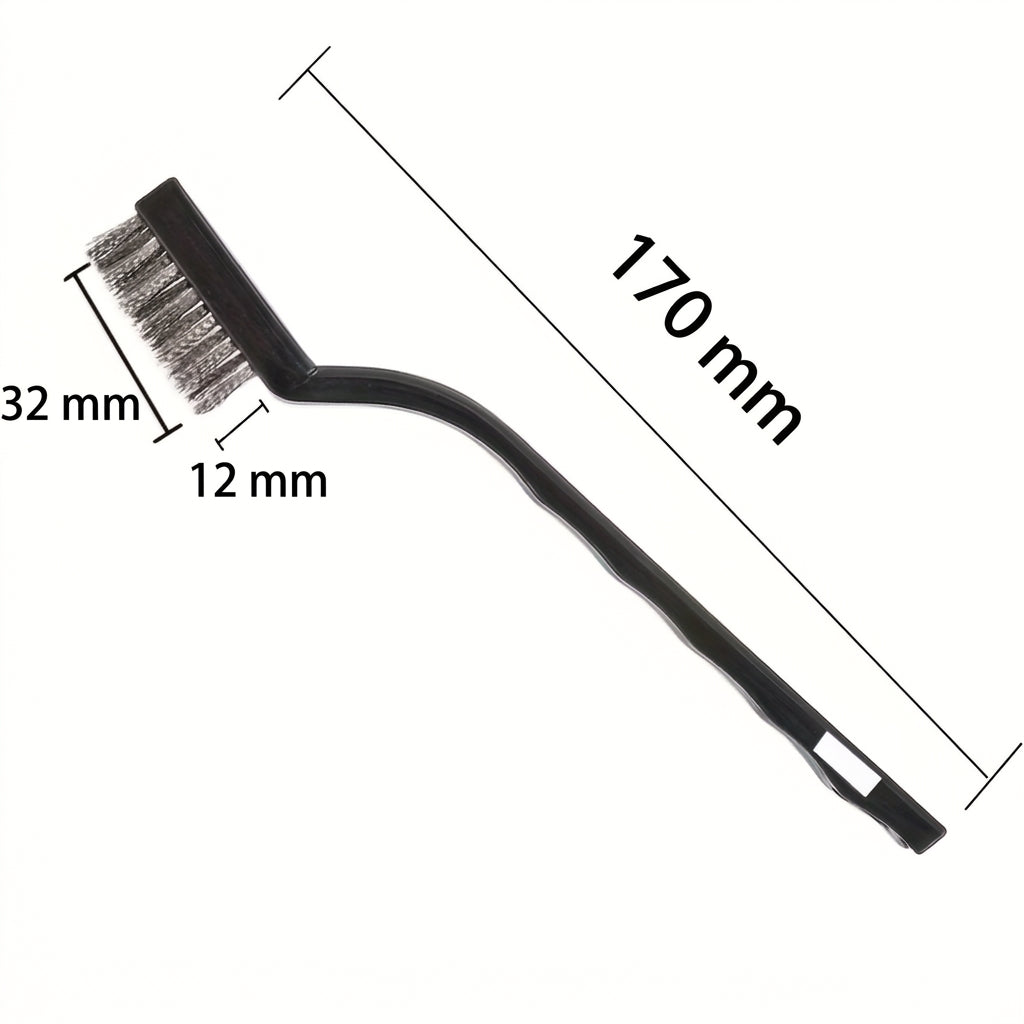 Drahtbürste aus Edelstahl mit schwarzem Kunststoffgriff, Gesamtlänge 170 mm, Kopf 32 × 12 mm