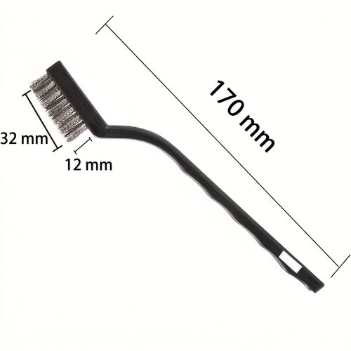 Drahtbürste aus Edelstahl mit schwarzem Kunststoffgriff, Gesamtlänge 170 mm, Kopf 32 × 12 mm