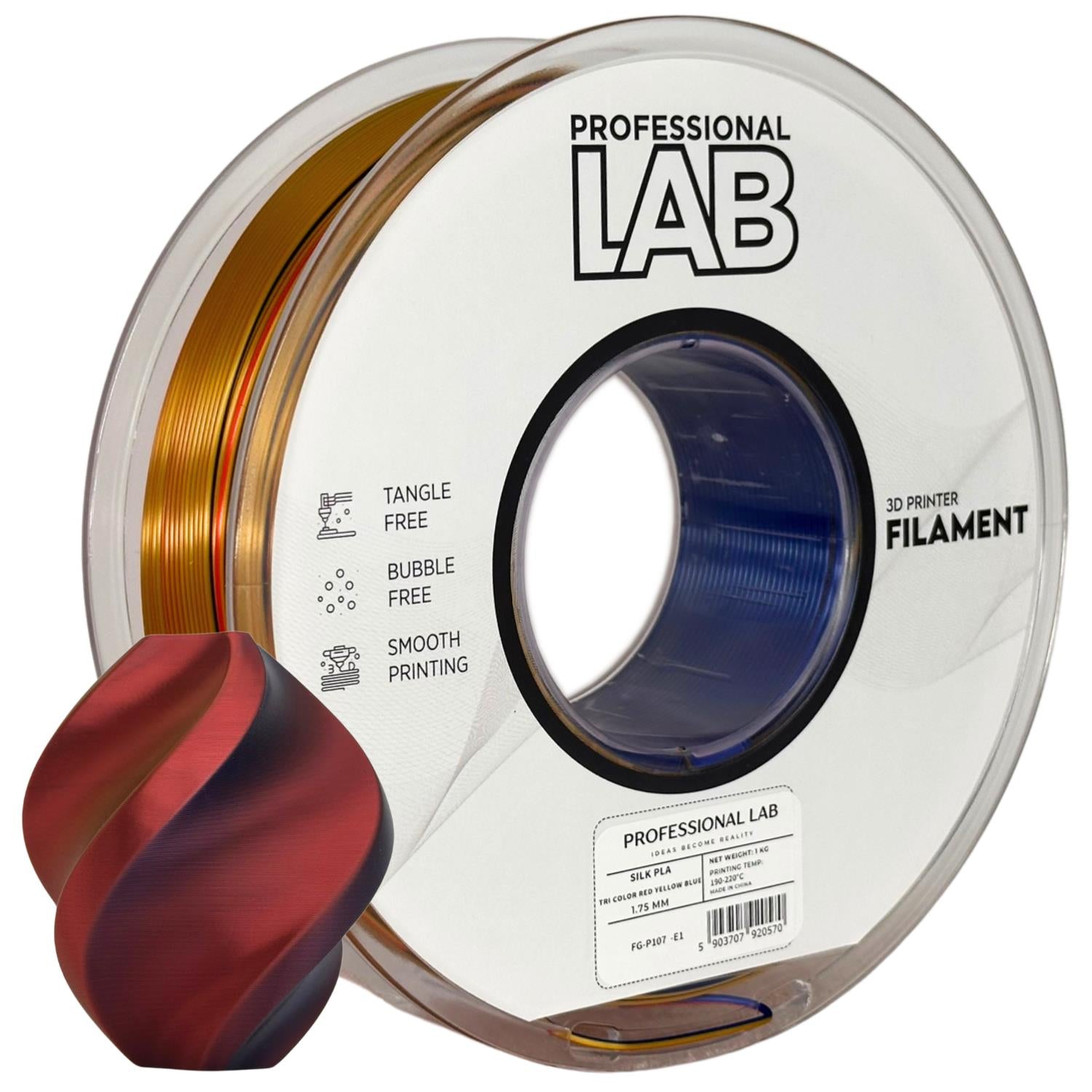 Seide PLA Dreifarbig Rot Gelb Blau Filament Spule, Prof. Lab, 1,75 mm