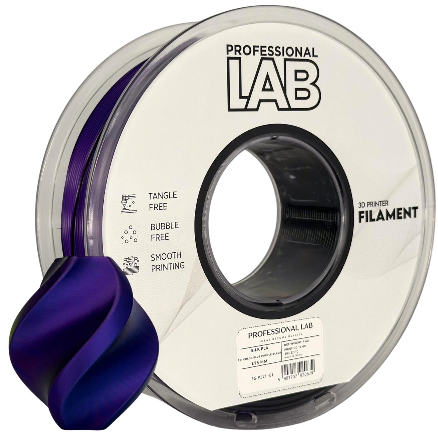 Seide PLA Dreifarbig Blau Lila Schwarz Filament Spule, Prof. Lab, 1,75 mm