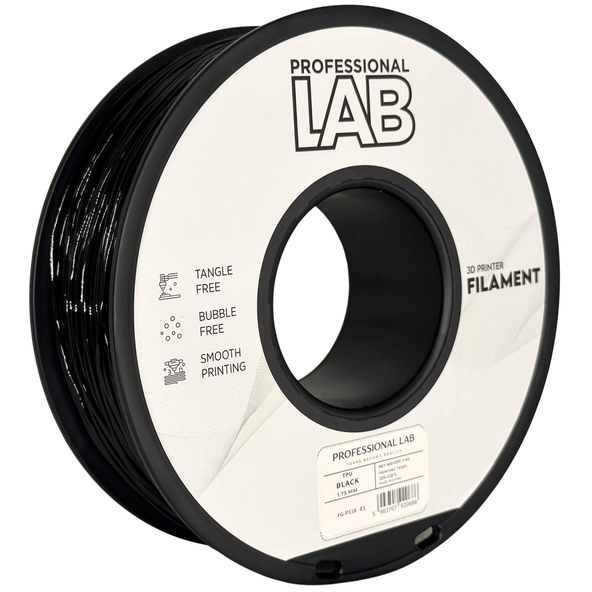 Schwarzes TPU-Filament Spule, Prof. Lab, 1,75 mm