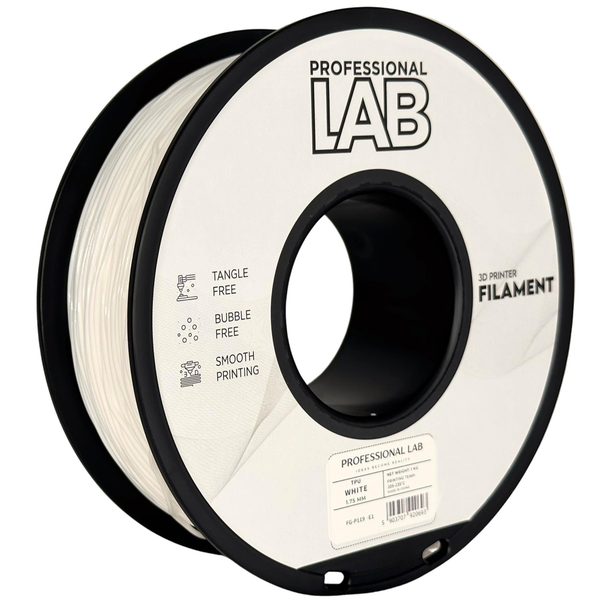 Weißes TPU-Filament Spule, Prof. Lab, 1,75 mm