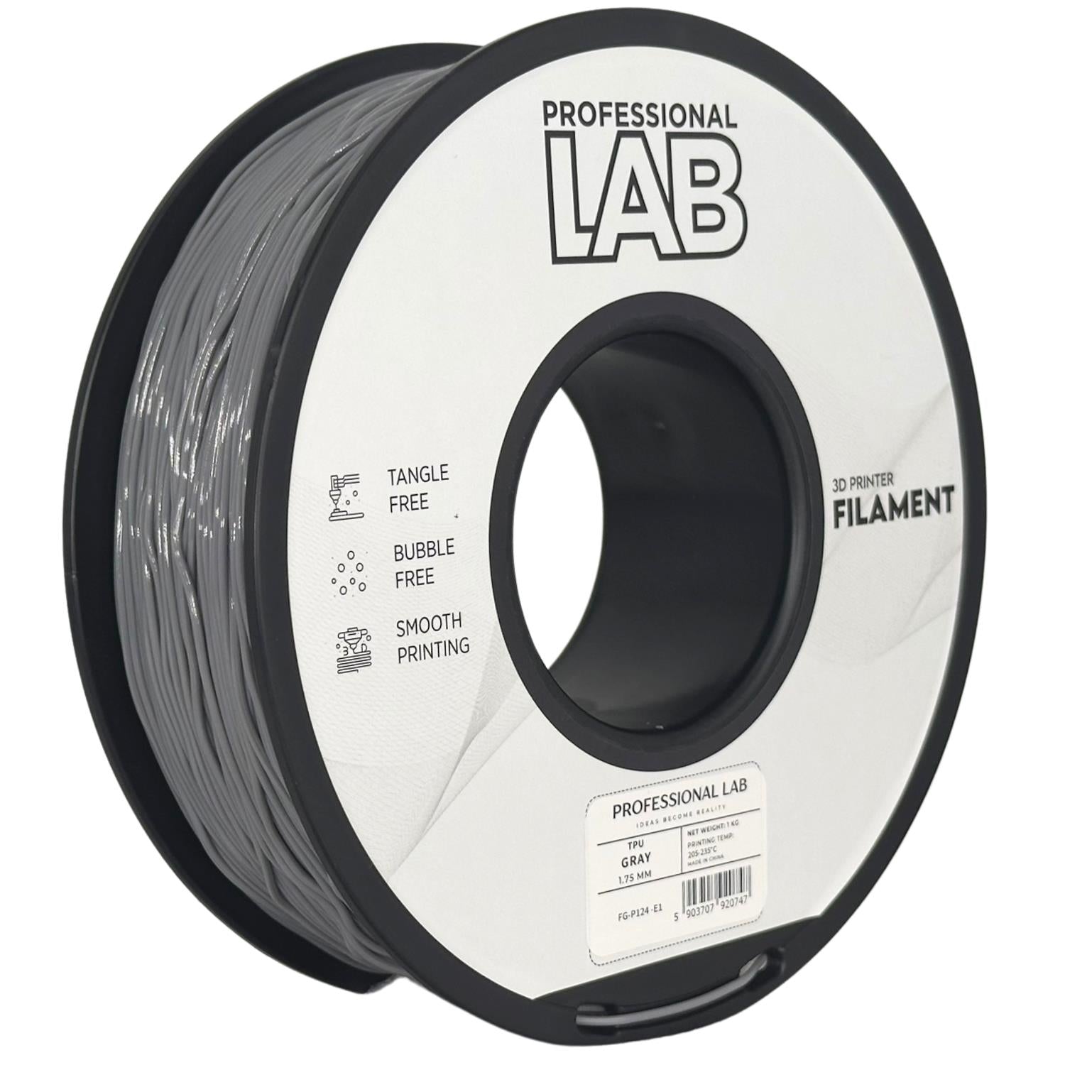 TPU-Filament grau Spule, Prof. Lab, 1,75 mm