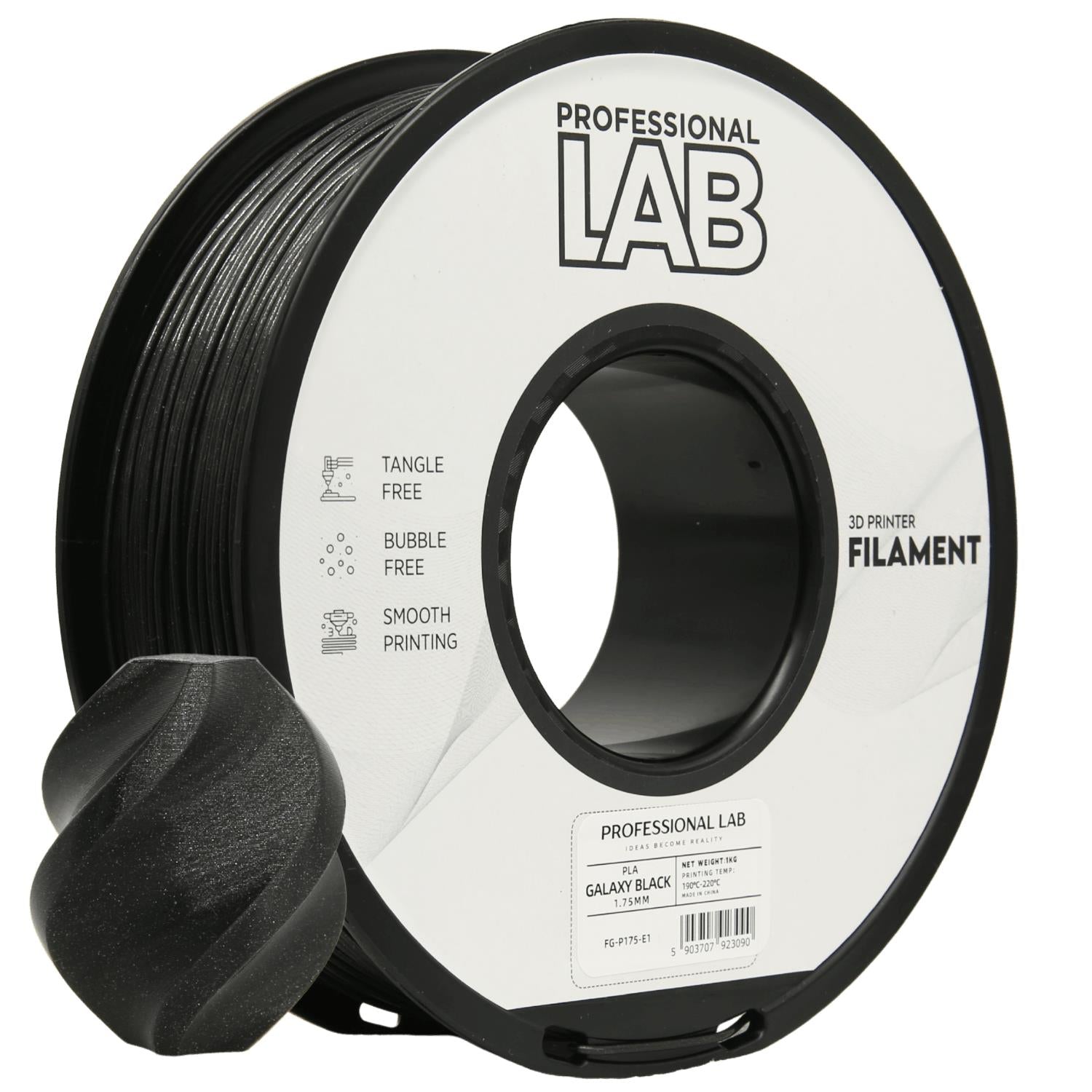 PLA-Filament Galaxy Schwarz Spule, Prof. Lab, 1,75 mm