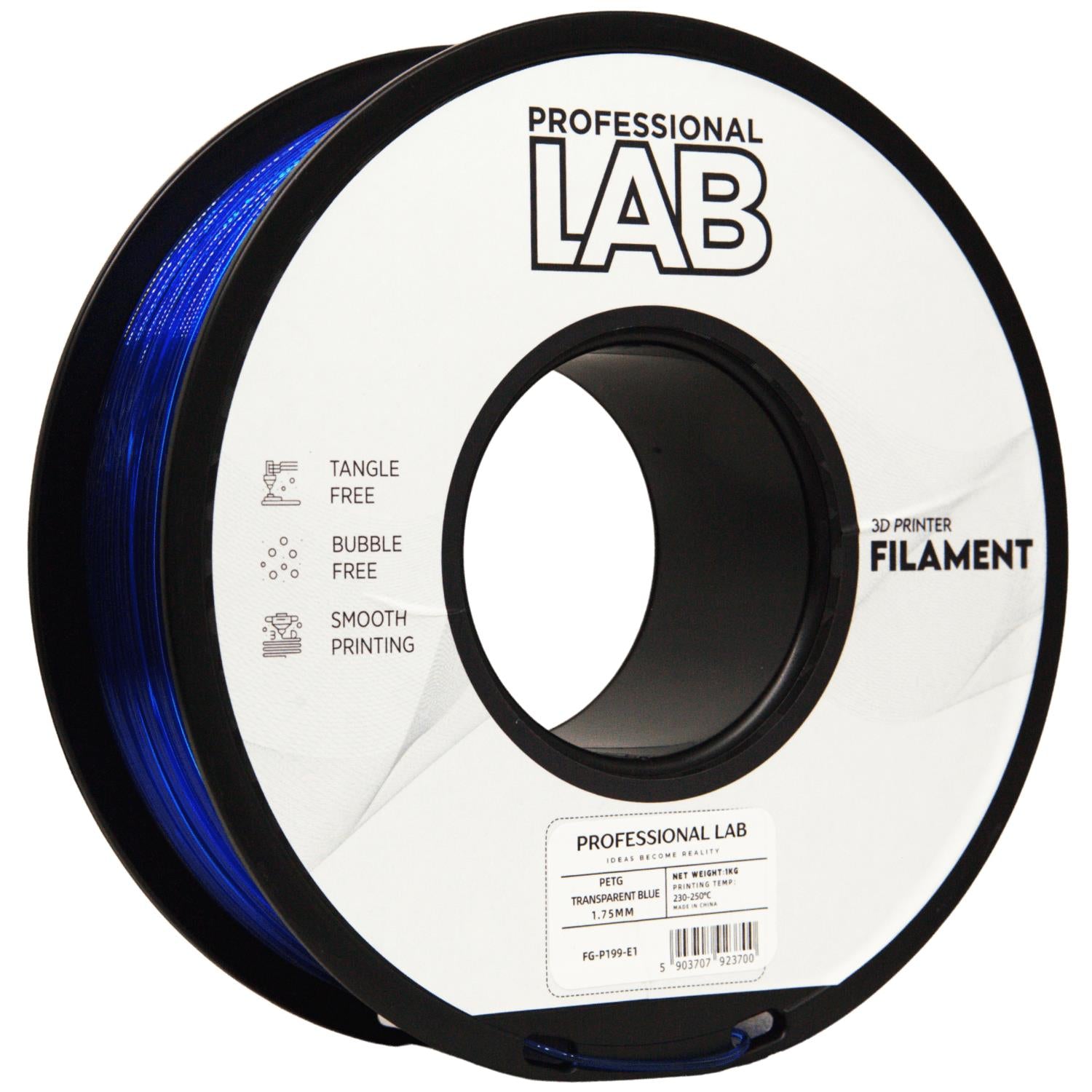 PETG-Filament, transparent blau Spule, Prof. Lab, 1,75 mm