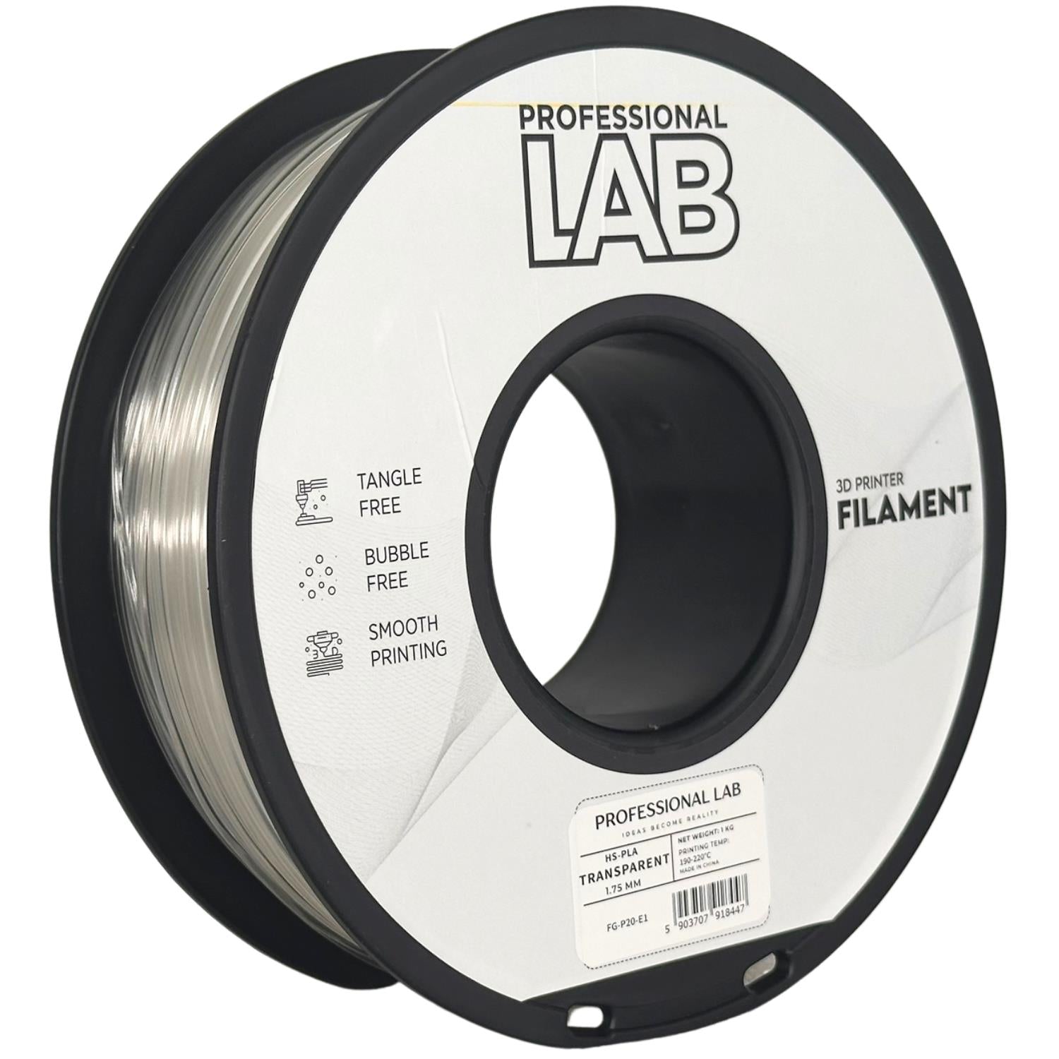 HS-PLA-Filament transparent Spule, Prof. Lab, 1,75 mm