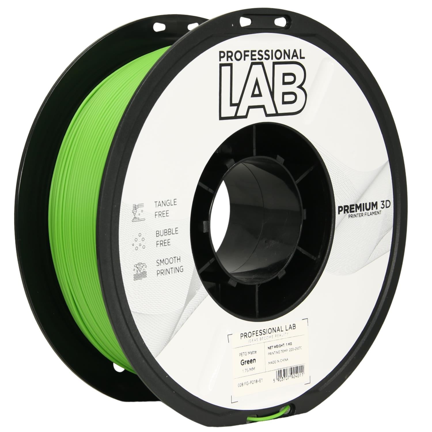 PETG mattgrün Filament Spule, Prof. Lab, 1,75 mm