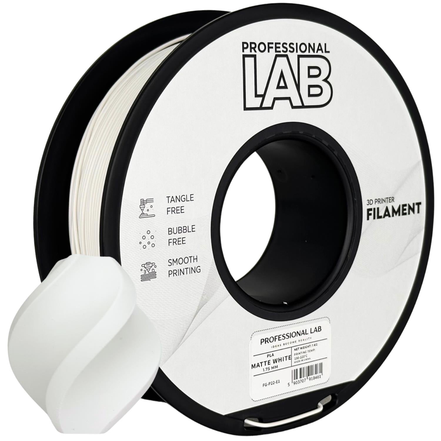 PLA-Filament, mattweiß Spule, Prof. Lab, 1,75 mm