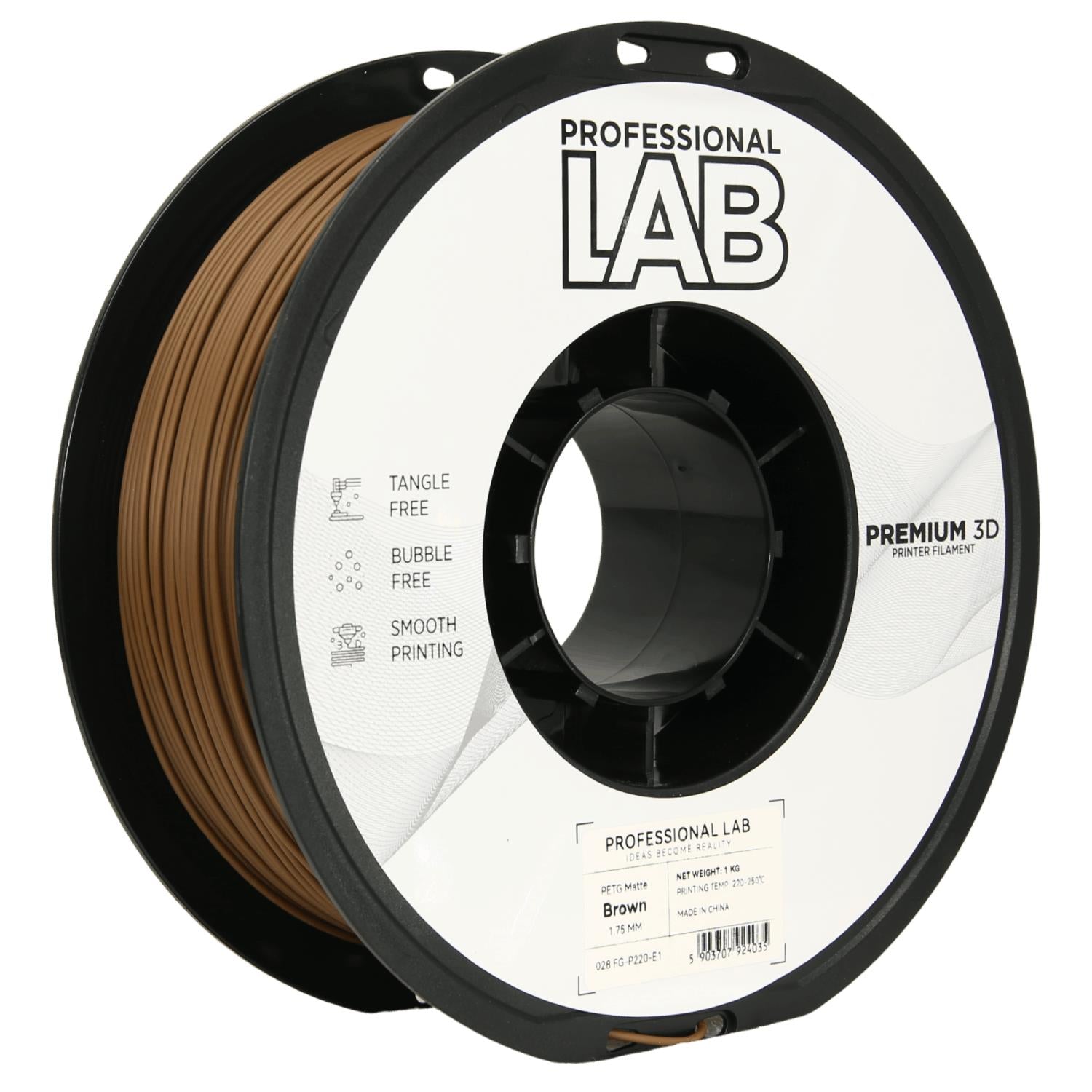 PETG mattbraun Filament Spule, Prof. Lab, 1,75 mm