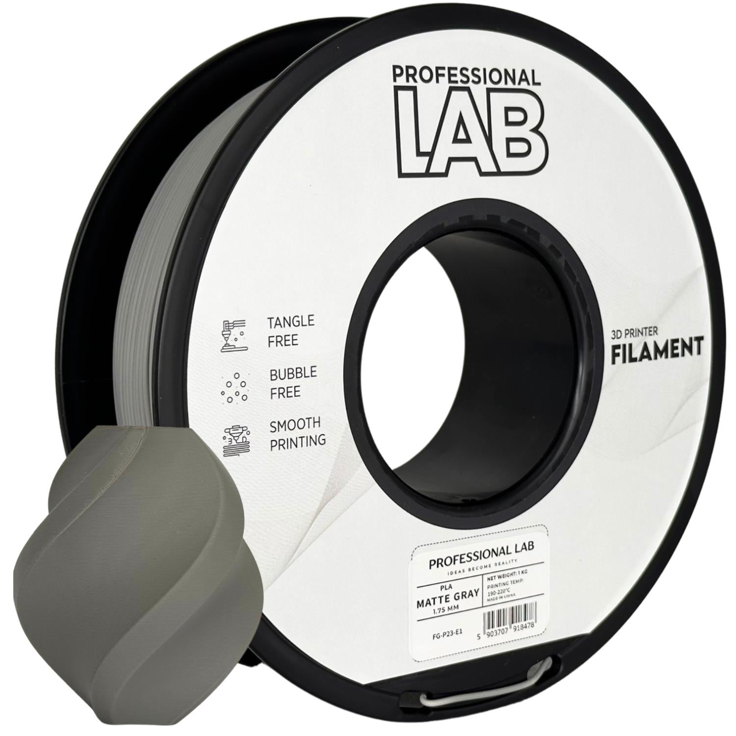 PLA-Filament, mattgrau Spule, Prof. Lab, 1,75 mm