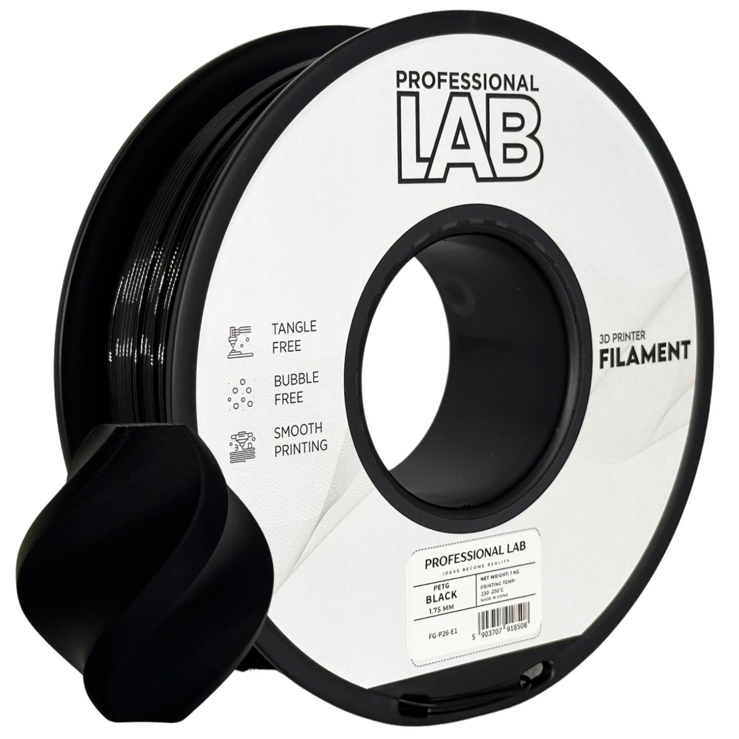 PETG schwarz Filament Spule, Prof. Lab, 1,75 mm
