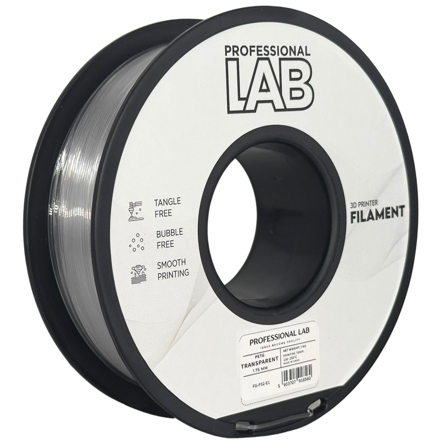 aus transparentem PETG Filament Spule, Prof. Lab, 1,75 mm