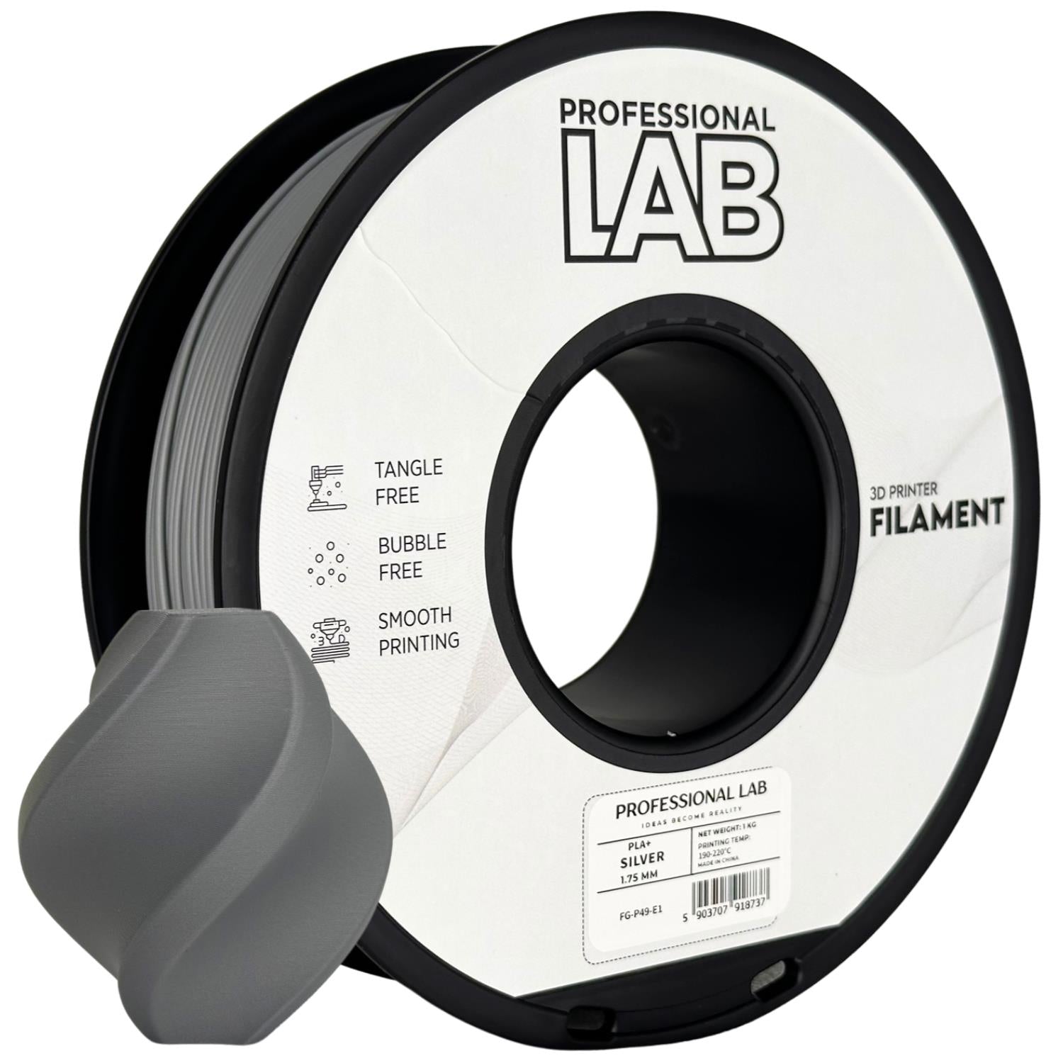 PLA+ Silber Filament Spule, Prof. Lab, 1,75 mm