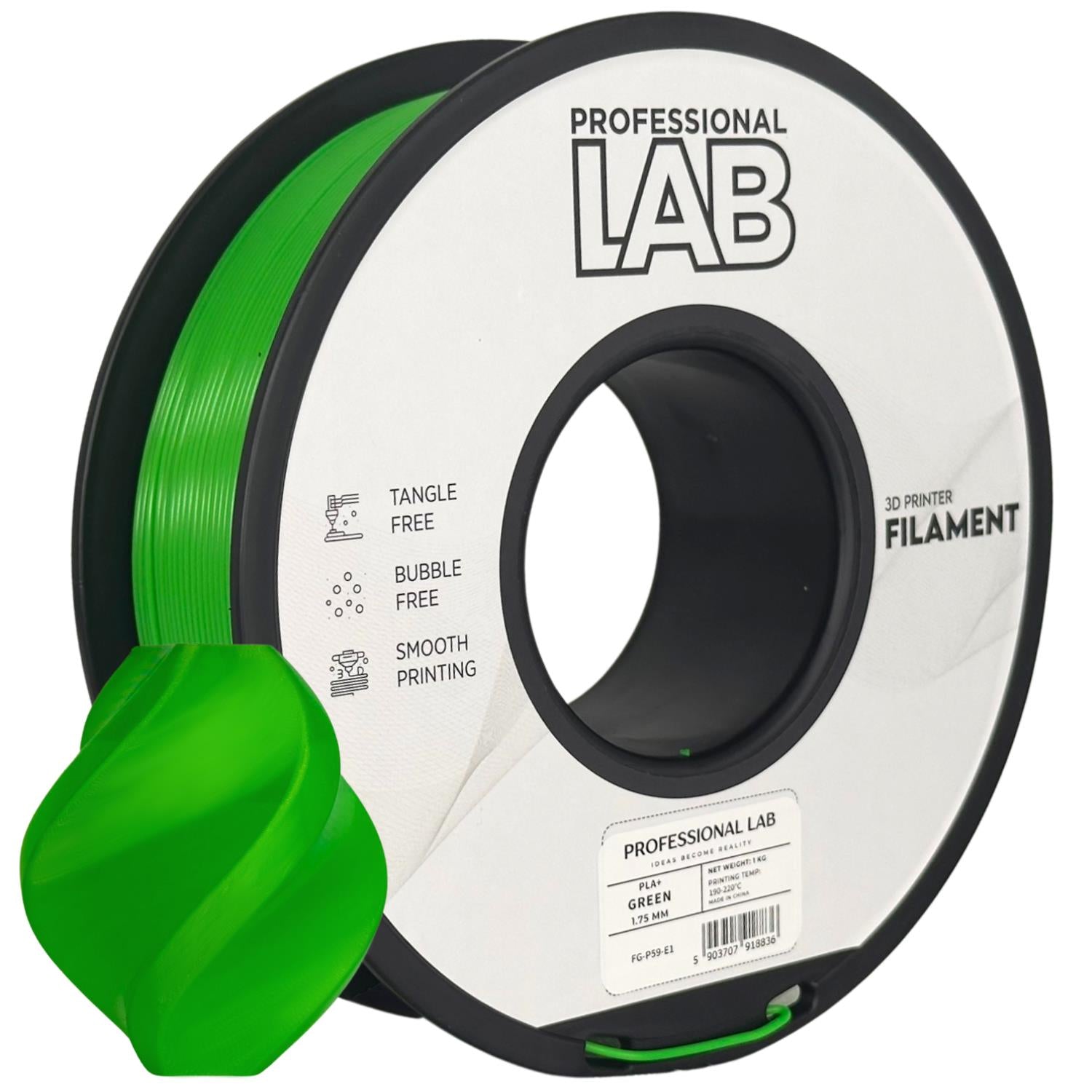 PLA+ Grün Filament Spule, Prof. Lab, 1,75 mm