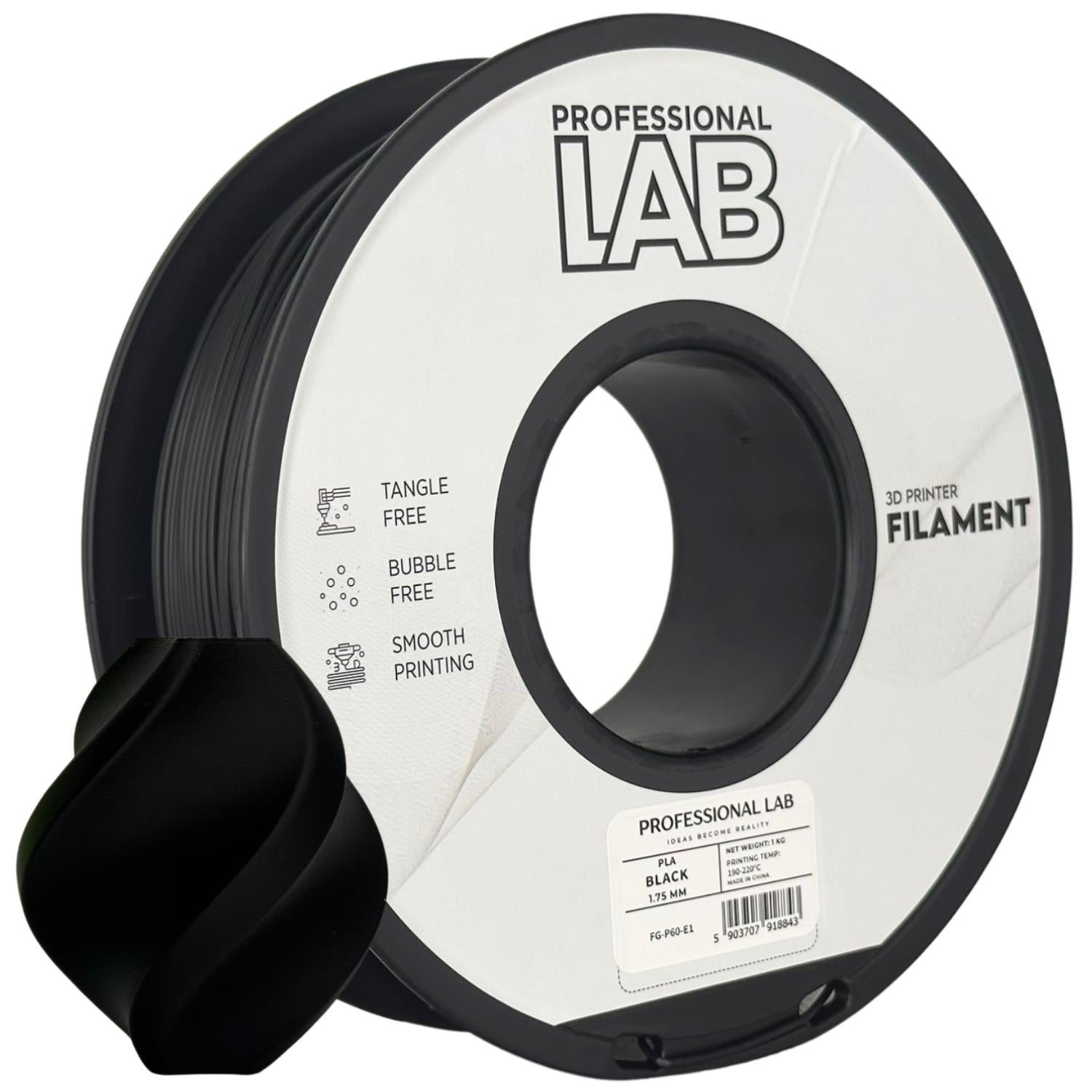 PLA schwarz Filament Spule, Prof. Lab, 1,75 mm