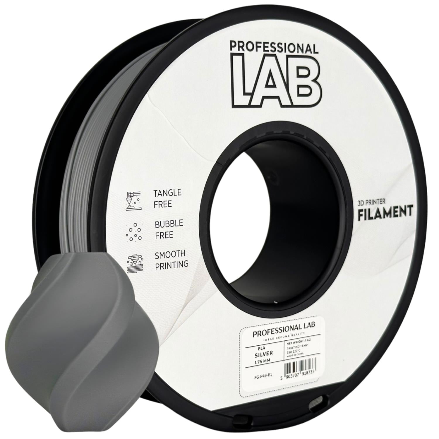PLA-Filament Silber Spule, Prof. Lab, 1,75 mm