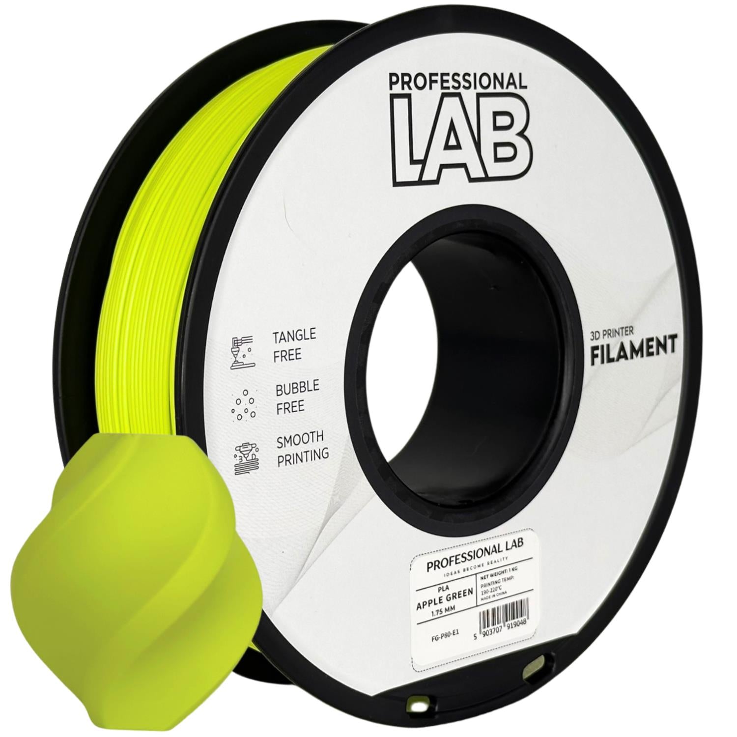 PLA Apfelgrün Filament Spule, Prof. Lab, 1,75 mm