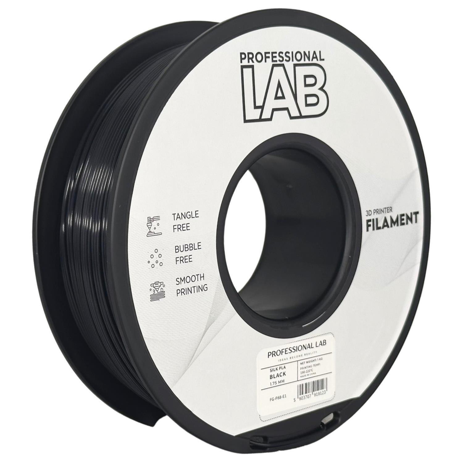 Silk PLA schwarz Filament Spule, Prof. Lab, 1,75 mm