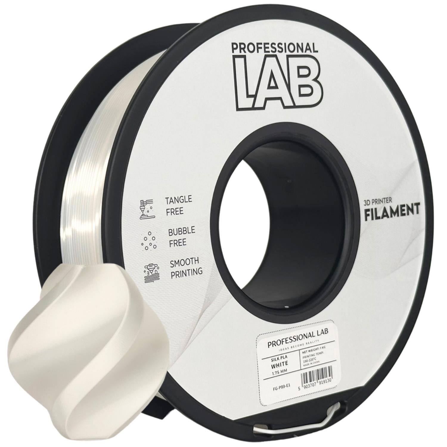 Silk PLA weiß Filament Spule, Prof. Lab, 1,75 mm
