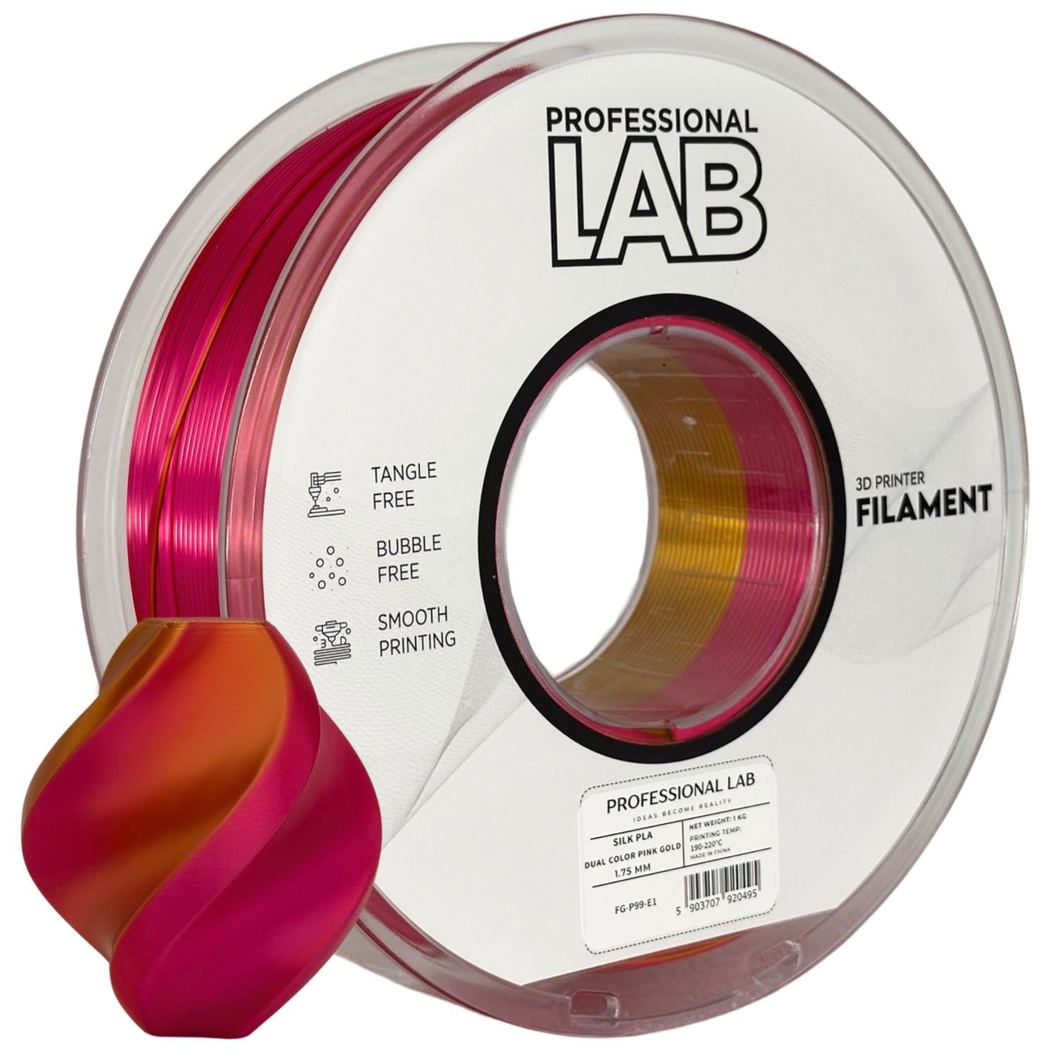 Silk PLA Zweifarbig Roségold Filament Spule, Prof. Lab, 1,75 mm