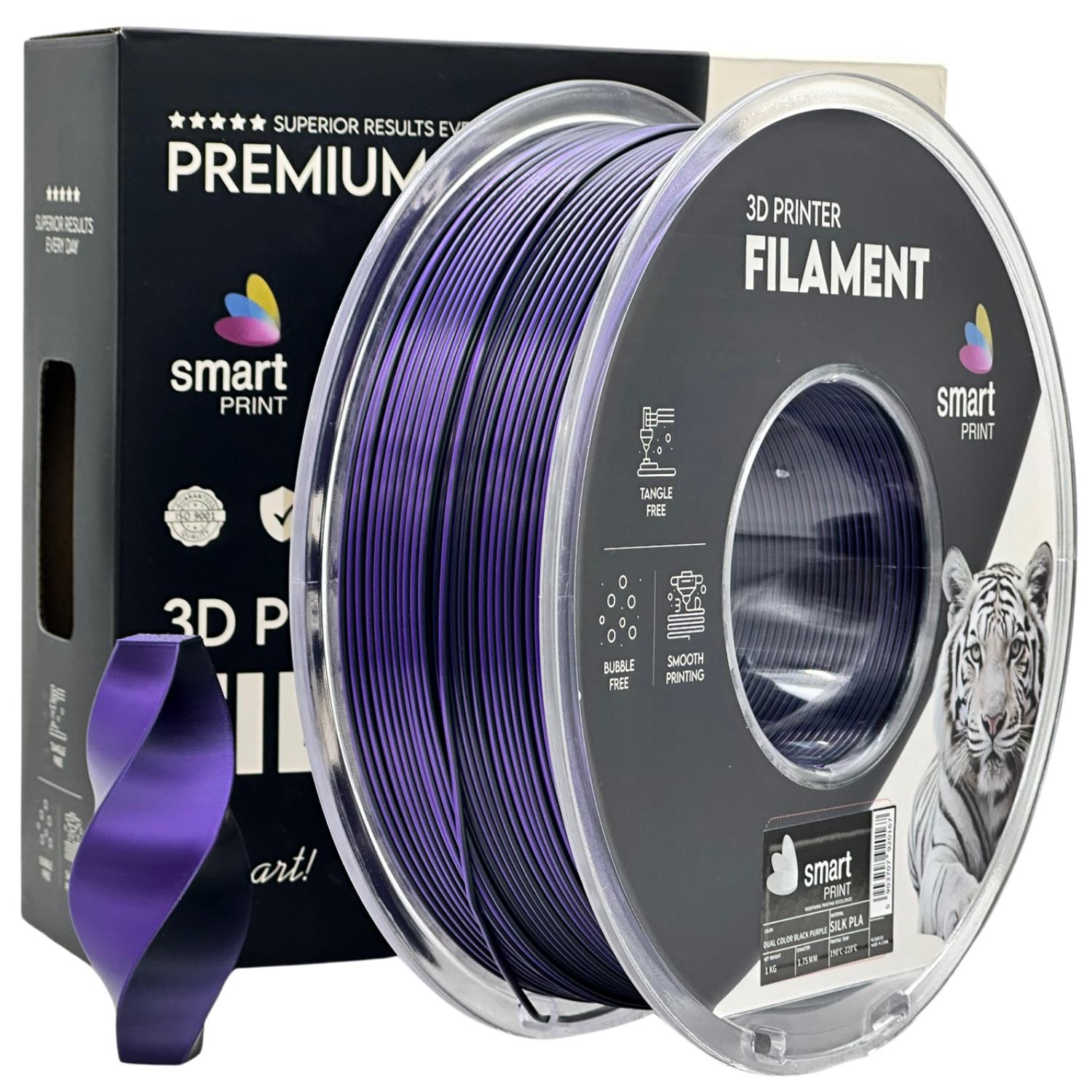 Silk PLA Zweifarbig Schwarz Lila Filament Spule, Smart Print, 1,75 mm