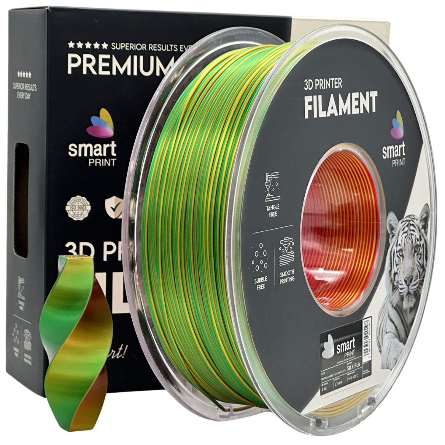 Silk PLA Dreifarbig rot gelb grün Filament Spule, Smart Print, 1,75 mm