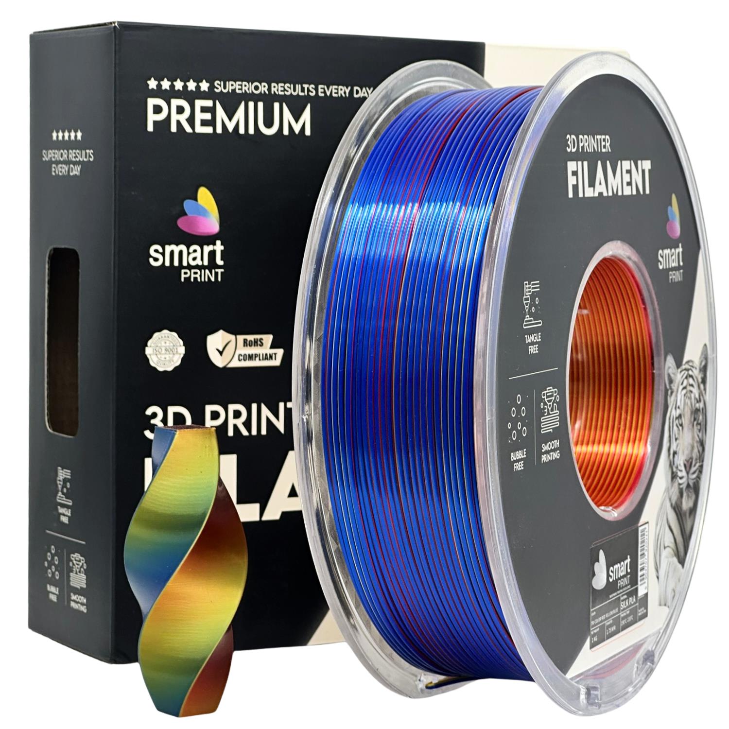 Silk PLA Dreifarbig rot gelb blau Filament Spule, Smart Print, 1,75 mm