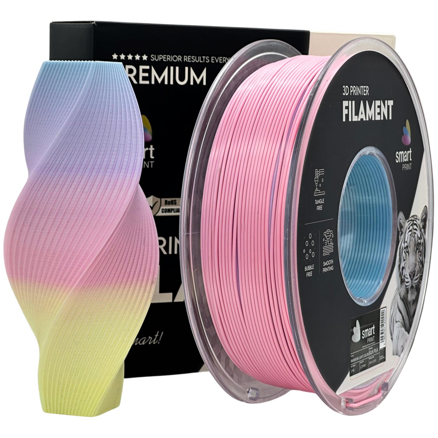 Silk PLA Regenbogen hell Filament Spule, Smart Print, 1,75 mm