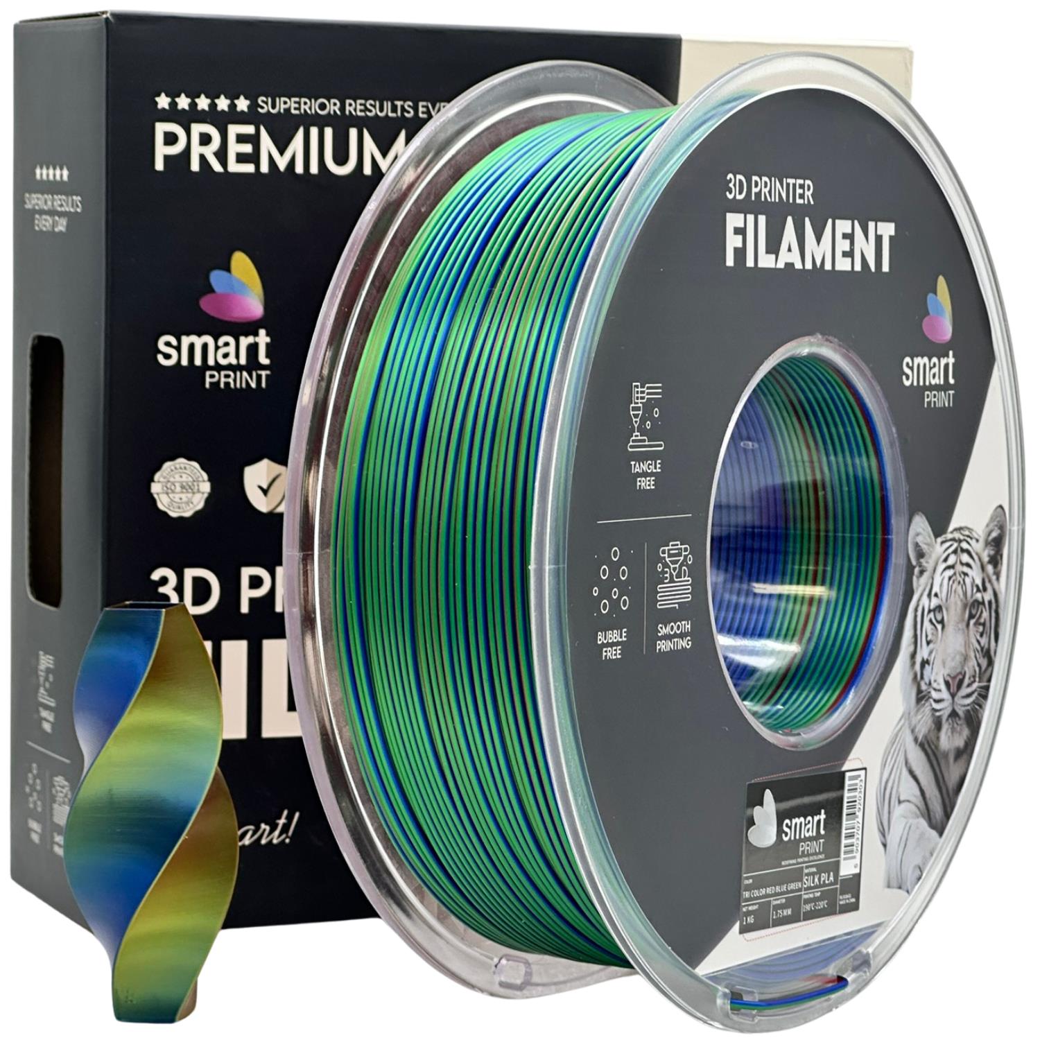 Silk PLA Dreifarbig Rot Blau Grün Filament Spule, Smart Print, 1,75 mm