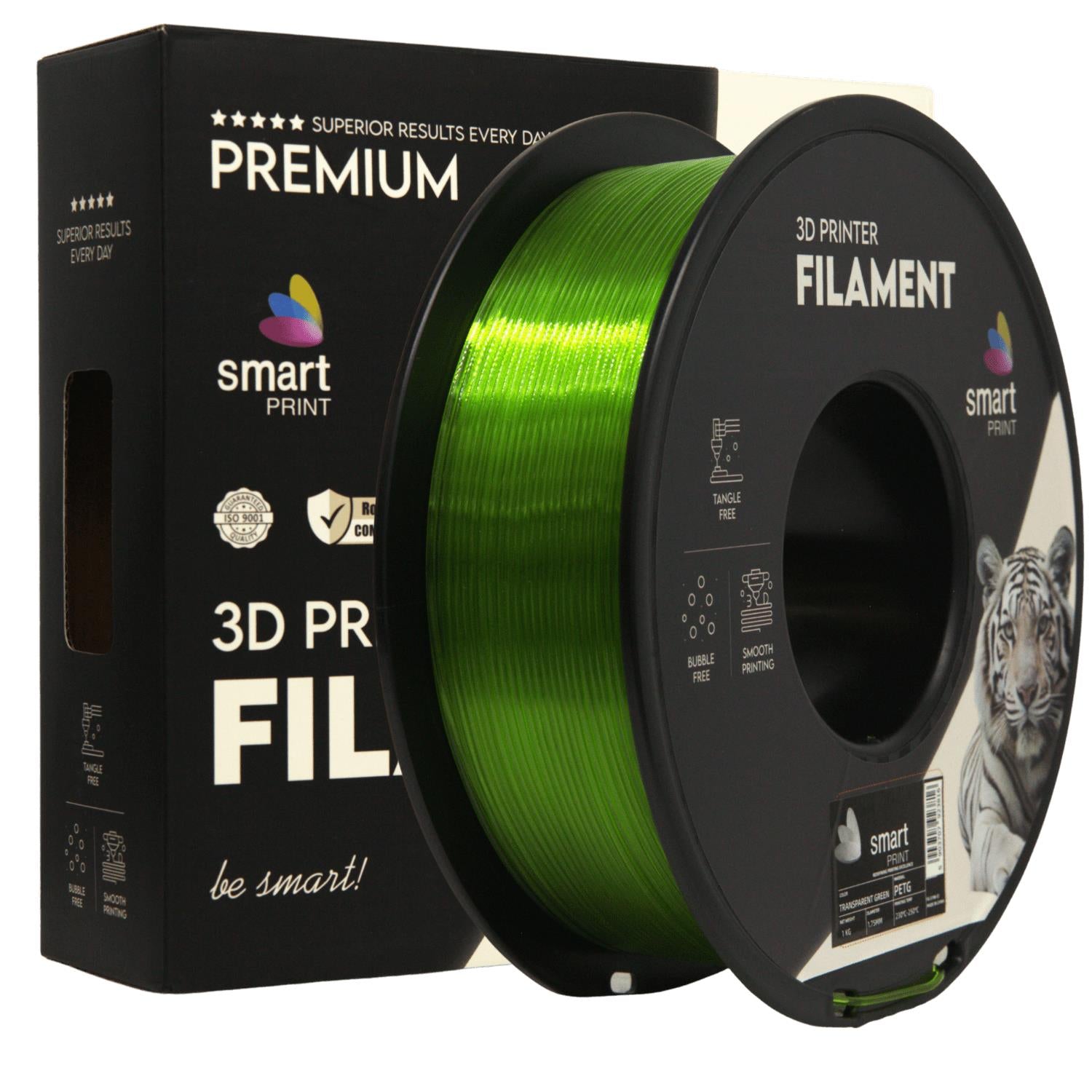 PETG-Filament transparent grün Spule, Smart Print, 1,75 mm
