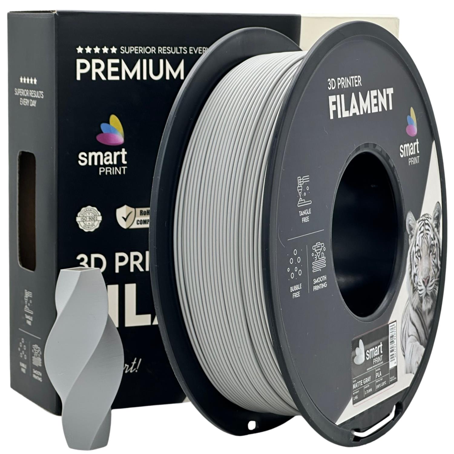 PLA-Filament, mattgrau Spule, Smart Print, 1,75 mm