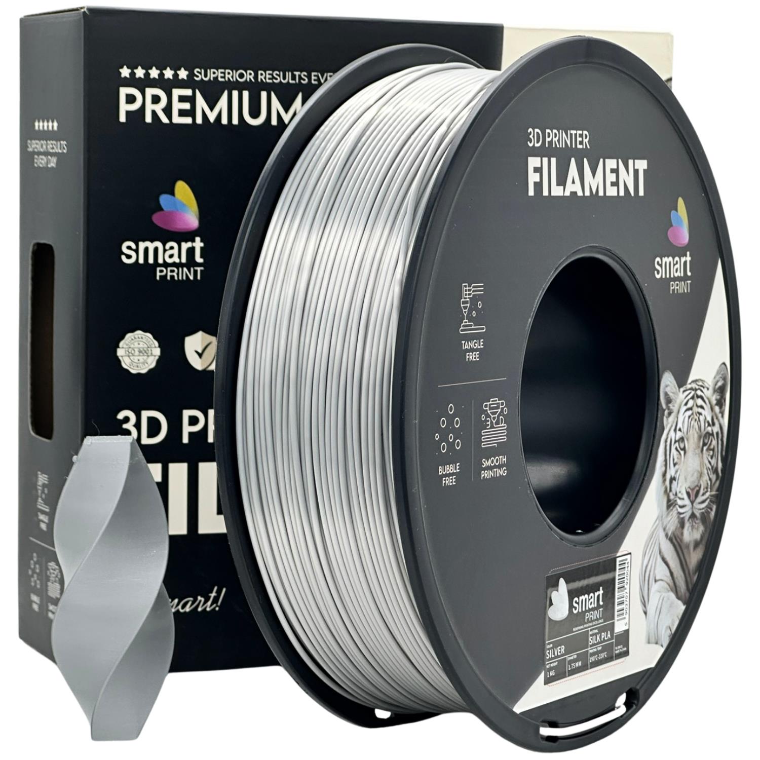 Silk PLA Silber Filament Spule, Smart Print, 1,75 mm