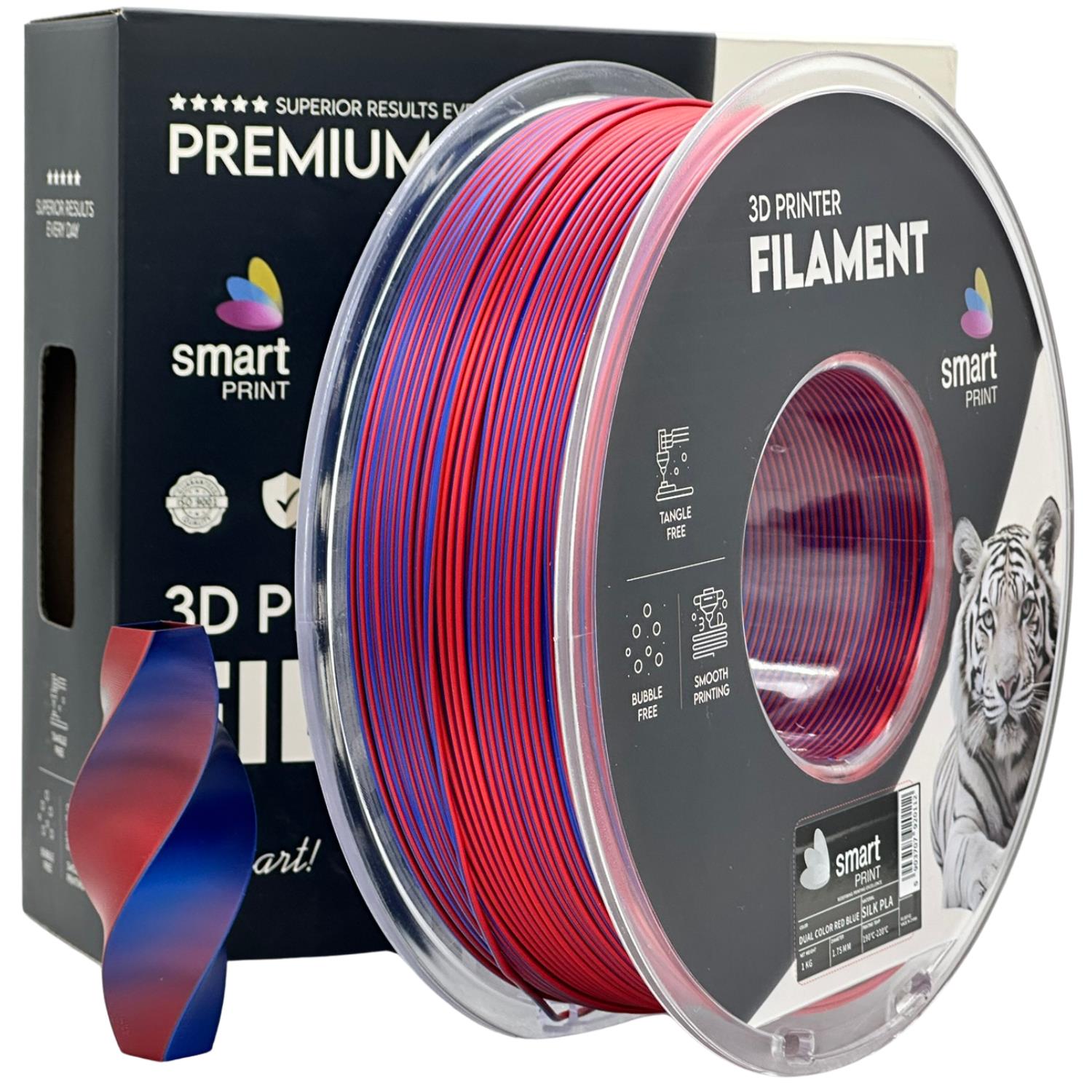 Silk PLA Zweifarbig rot-blau Filament Spule, Smart Print, 1,75 mm
