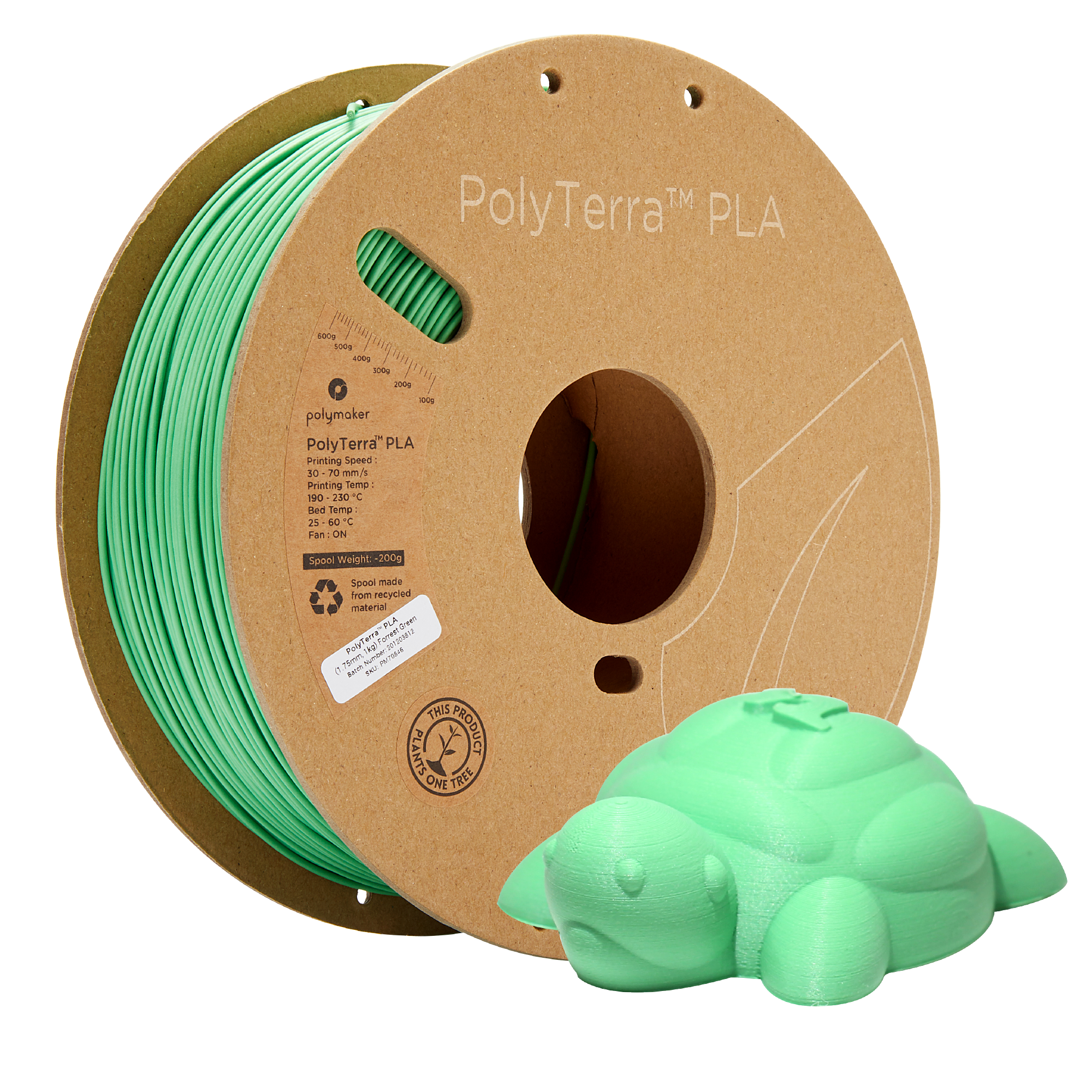 PLA Matt Waldgrün Filament Spule, Polymaker, 1,75 mm