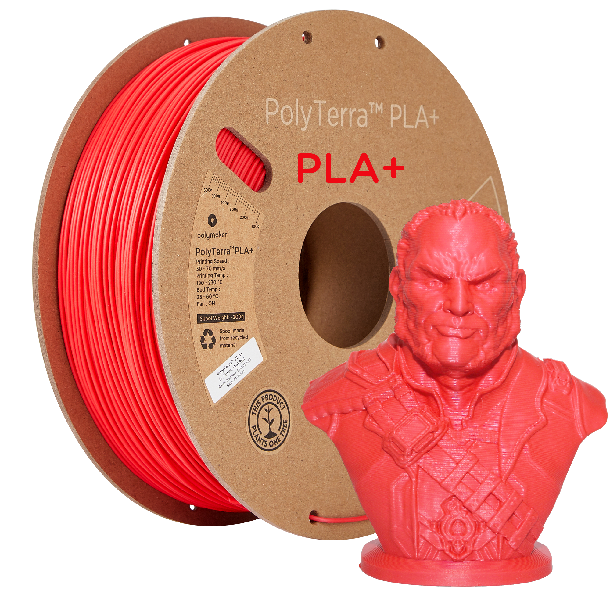 PLA+ Satinrot Filament Spule, Polymaker, 1,75 mm