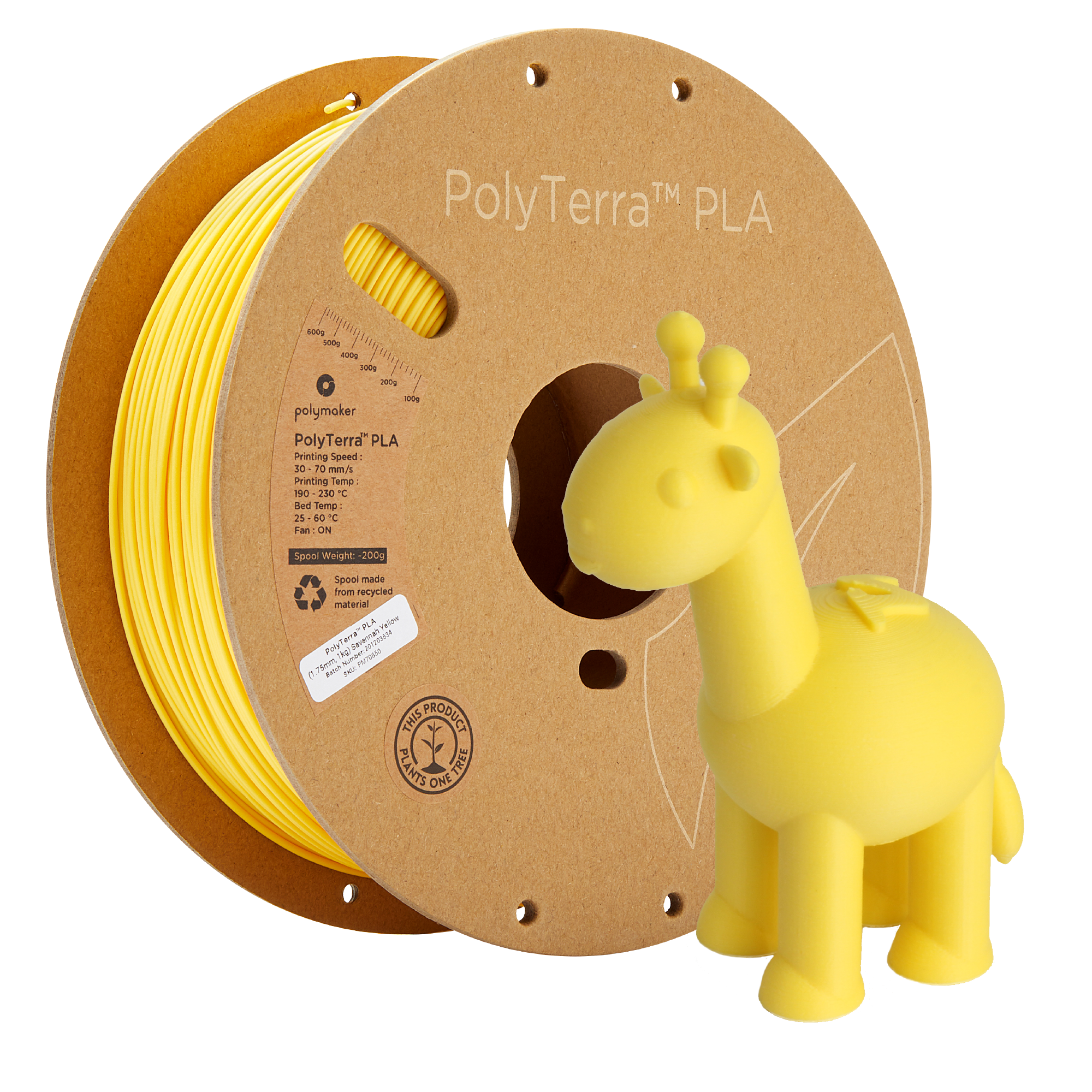 PLA matt Gelb Filament Spule, Polymaker, 1,75 mm