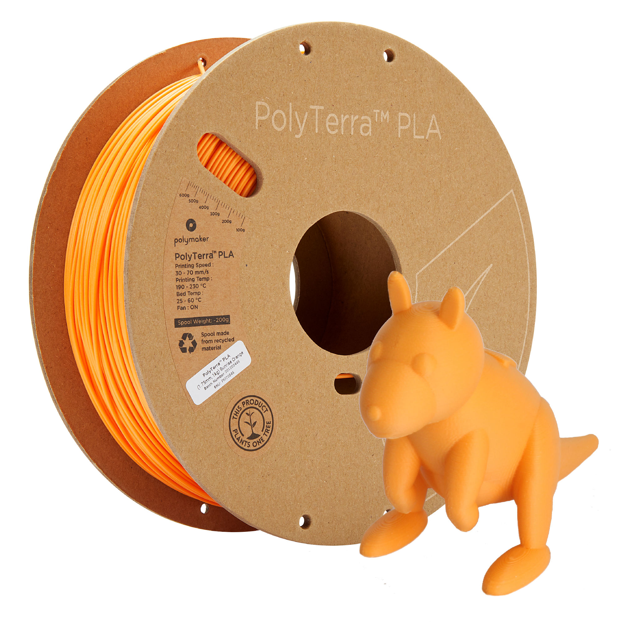 PLA matt orange Filament Spule, Polymaker, 1,75 mm